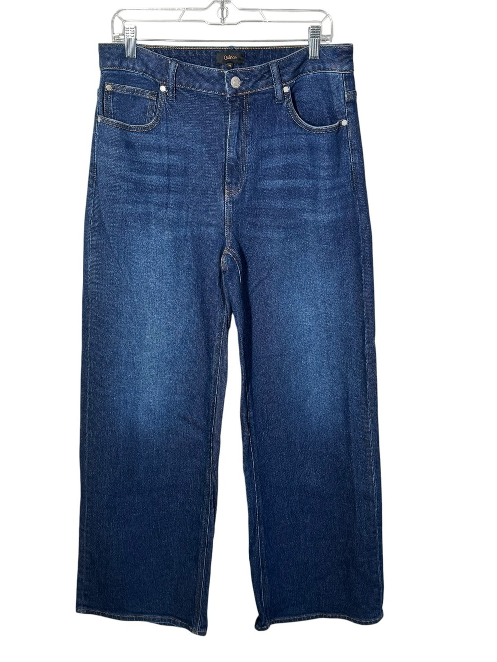 Quince Women Bella Stretch Relaxed Straight Jeans Stormy Blue Organic Cotton 31